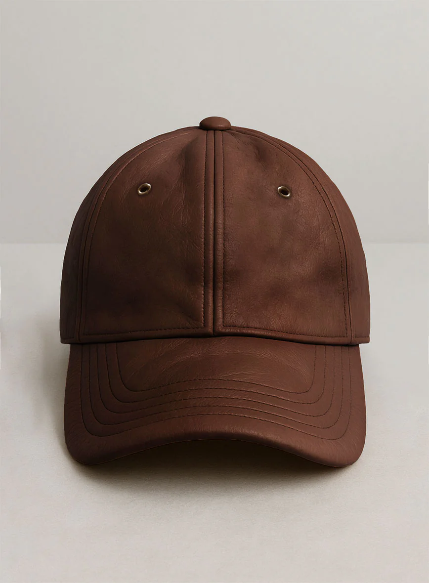 Tan Brown Leather Sport Cap - Image 3