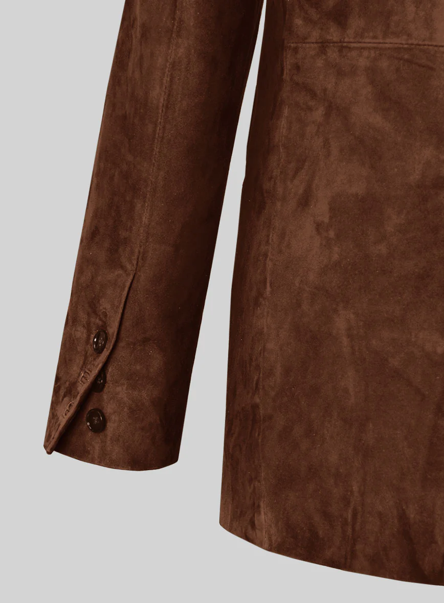 Tan Brown Suede Double Breasted Leather Blazer - Image 3
