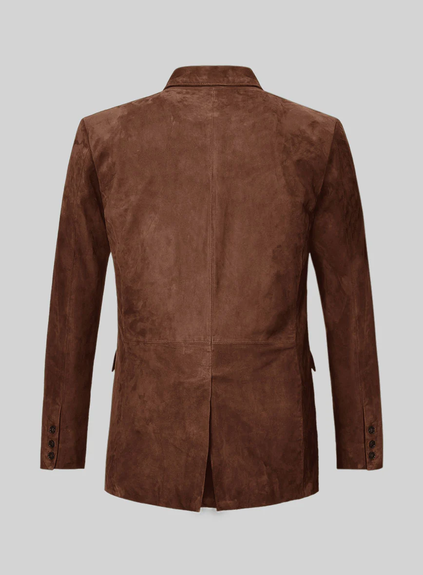 Tan Brown Suede Double Breasted Leather Blazer - Image 4