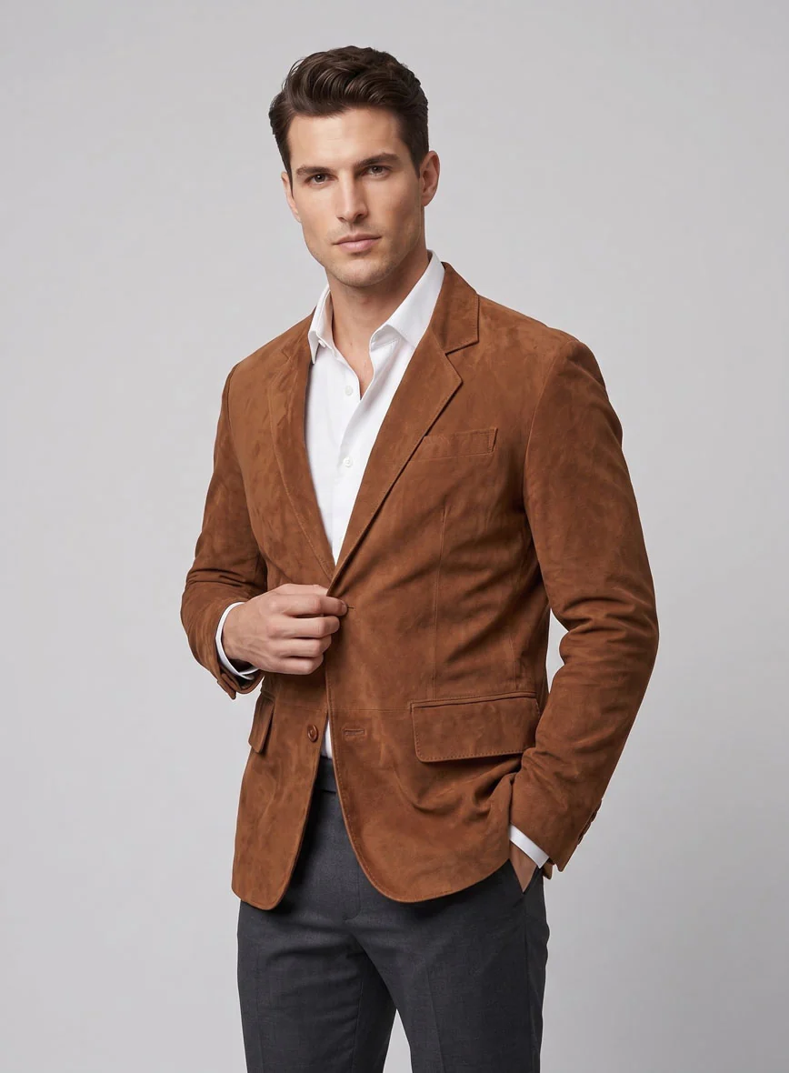 Tan Brown Suede Leather Blazer - Image 4