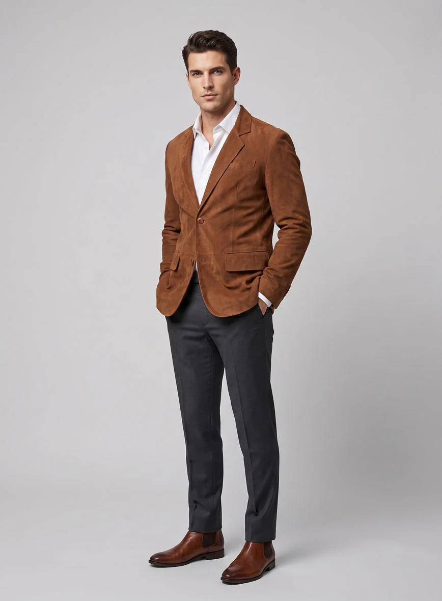 Tan Brown Suede Leather Blazer - Image 5