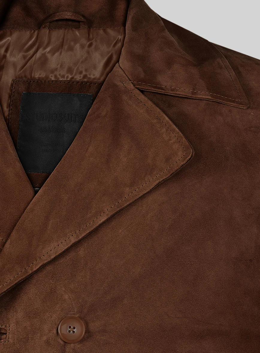 Tan Brown Suede Leather Pea Coat - Image 4