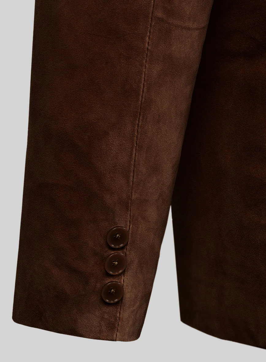 Tan Brown Suede Leather Pea Coat - Image 5