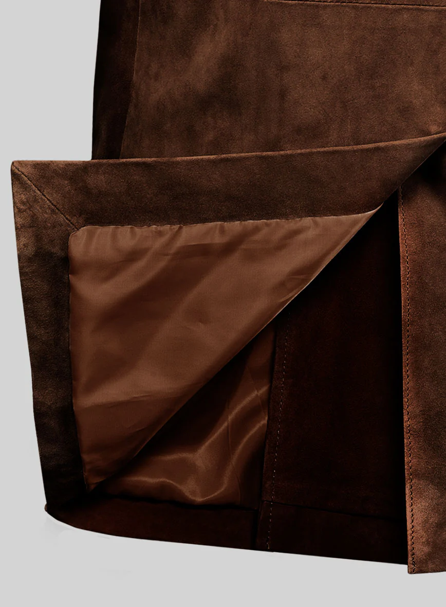 Tan Brown Suede Leather Pea Coat - Image 6