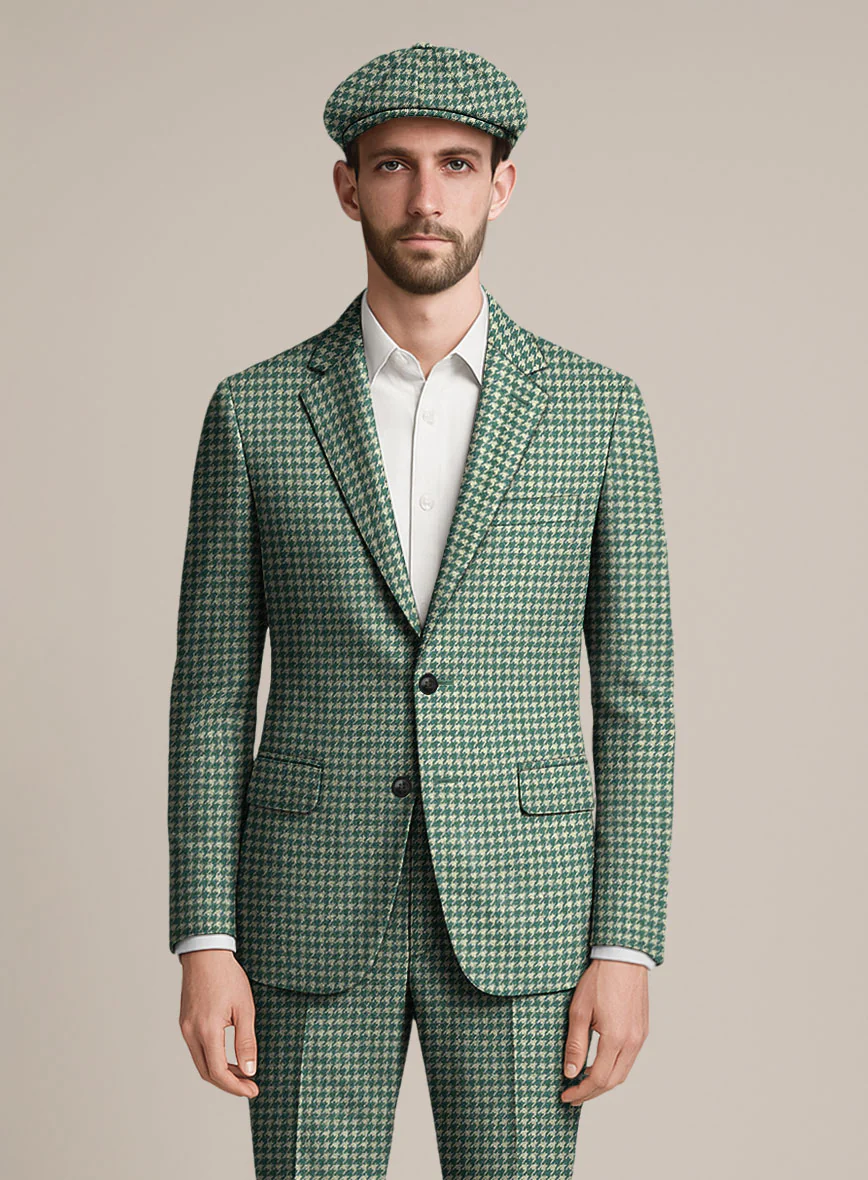 Teal Green Houndstooth Tweed Jacket - Image 2