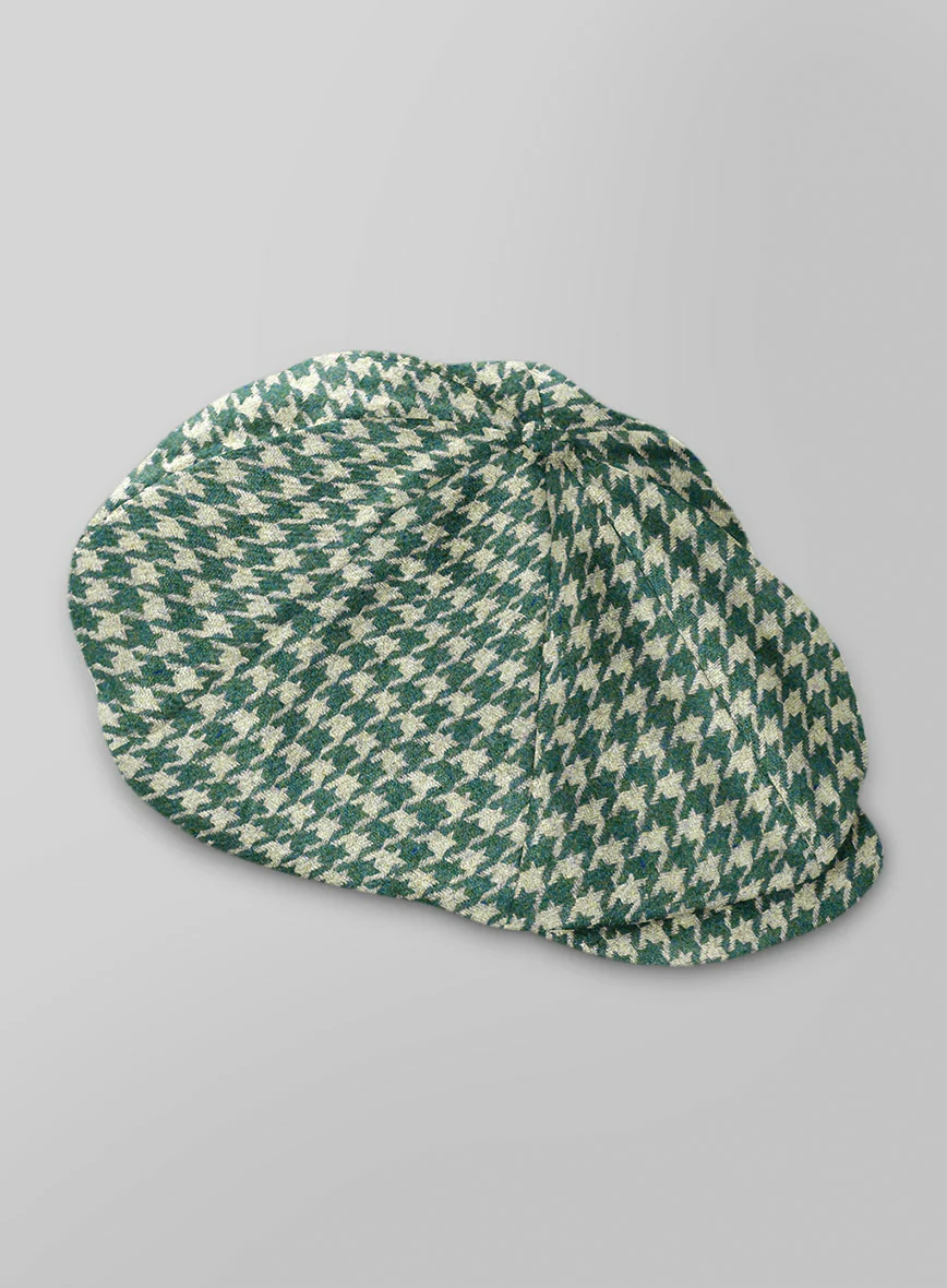 Teal Green Houndstooth Tweed Newsboy Cap - Image 3