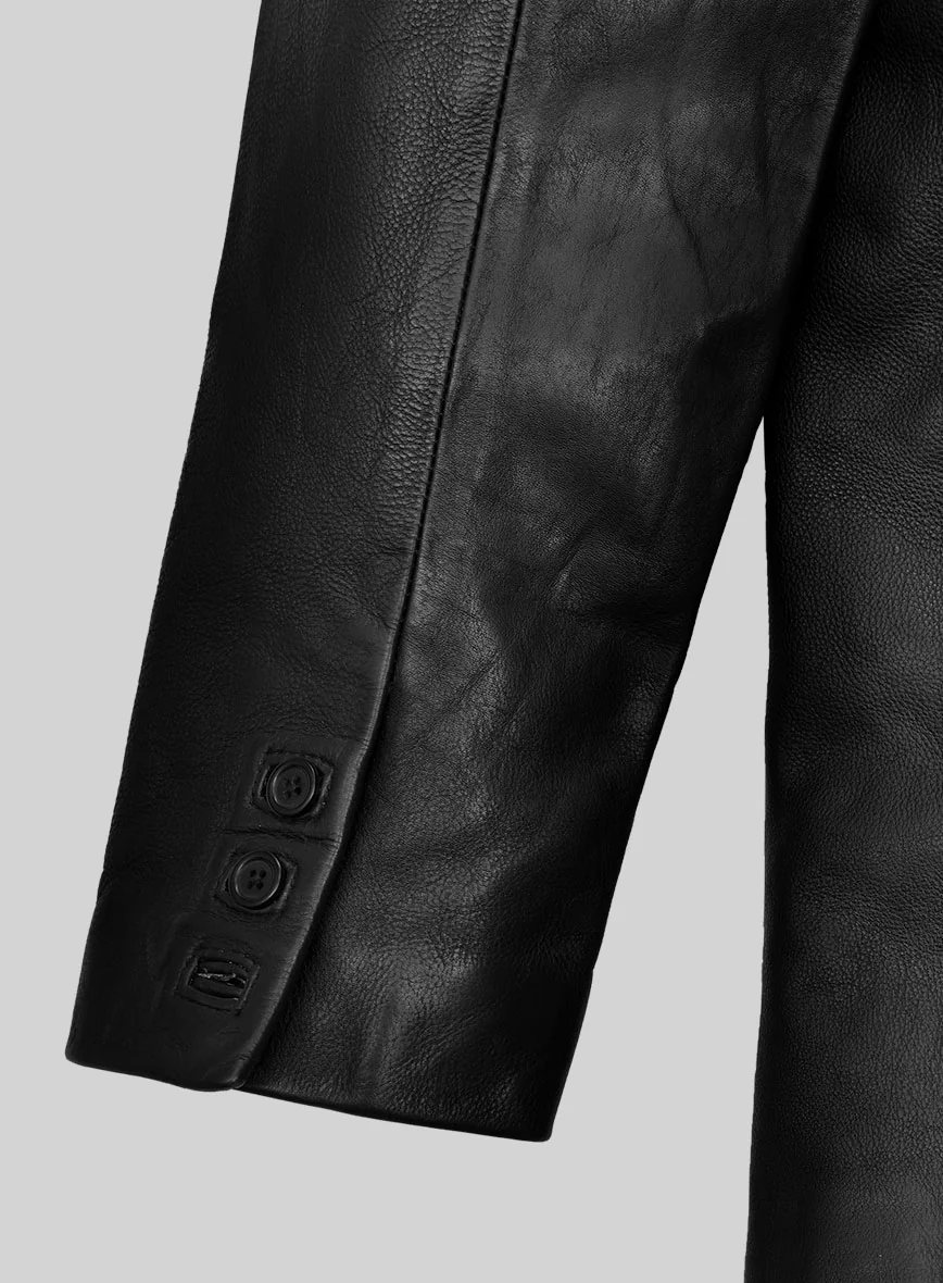 Thick Goat Black Washed & Wax Medieval Leather Blazer - Image 3