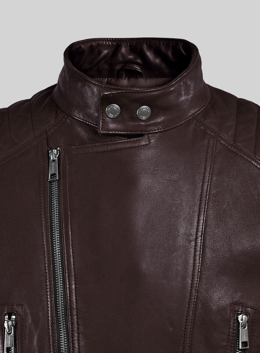 Thunderbolt Burgundy Moto Leather Jacket - Image 2