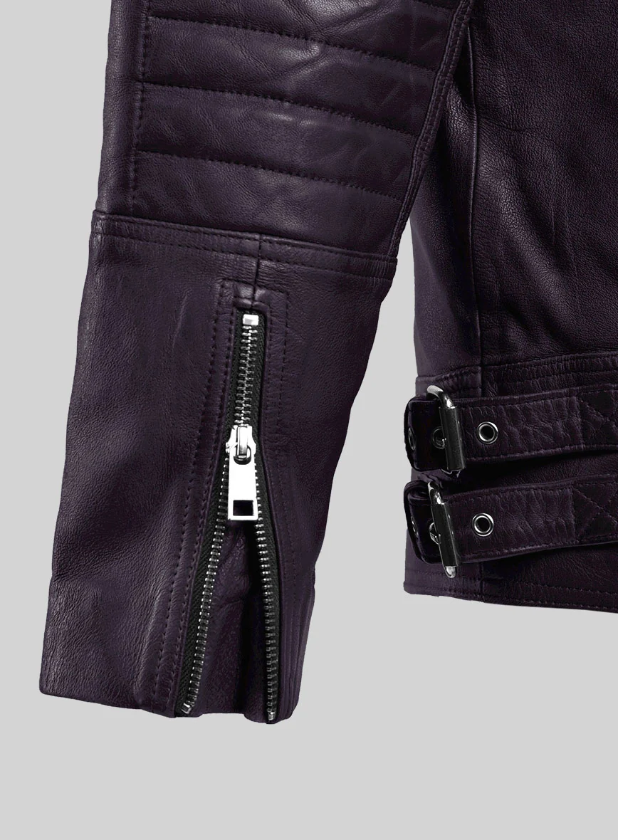 Thunderbolt Purple Moto Leather Jacket - Image 4