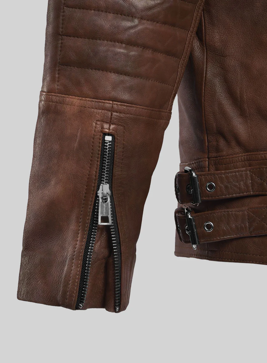 Thunderbolt Spanish Brown Moto Leather Jacket - Image 4