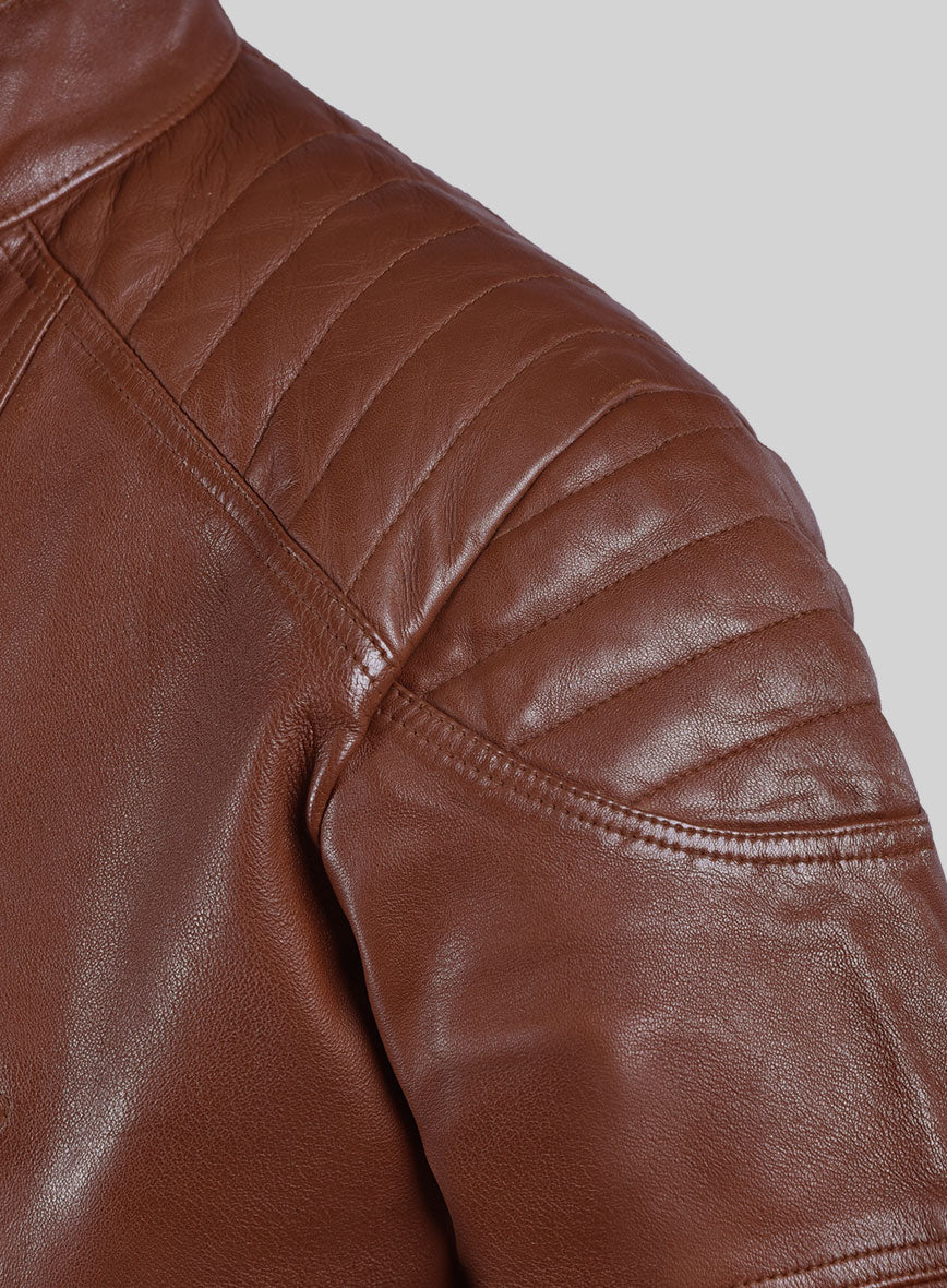 Thunderbolt Tan Moto Leather Jacket - Image 4