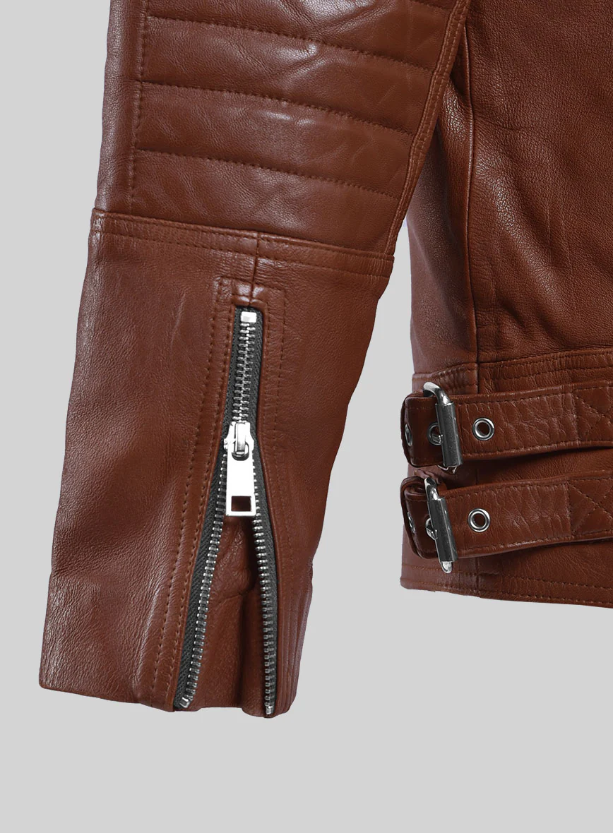 Thunderbolt Tan Moto Leather Jacket - Image 5