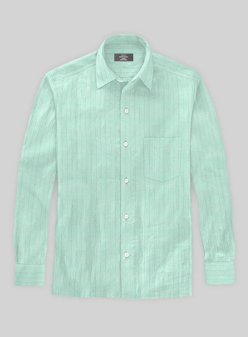 Tiffany Blue Stripe Linen Shirt - Image 2
