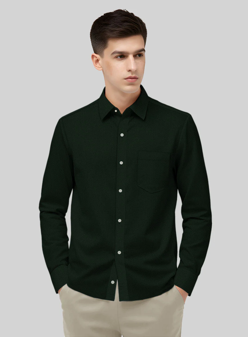 Timber Green Herringbone Cotton Shirt - Image 2