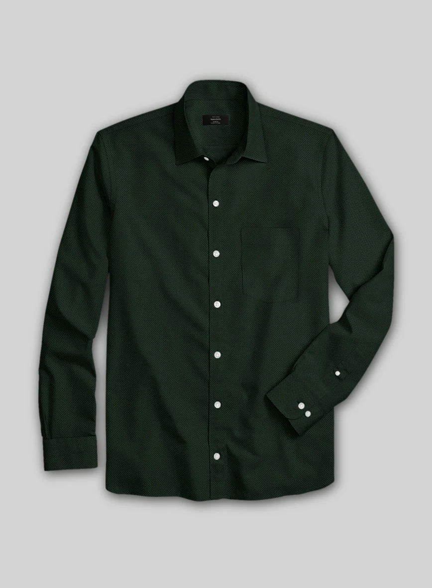 Timber Green Herringbone Cotton Shirt - Image 3