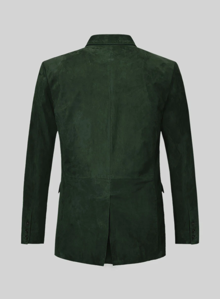 Timber Green Suede Double Breasted Leather Blazer - Image 2