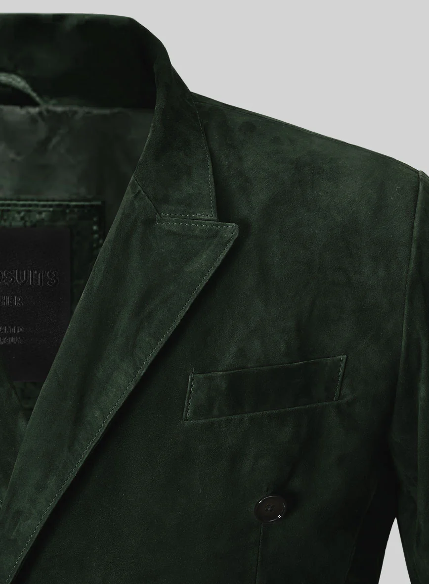 Timber Green Suede Double Breasted Leather Blazer - Image 3