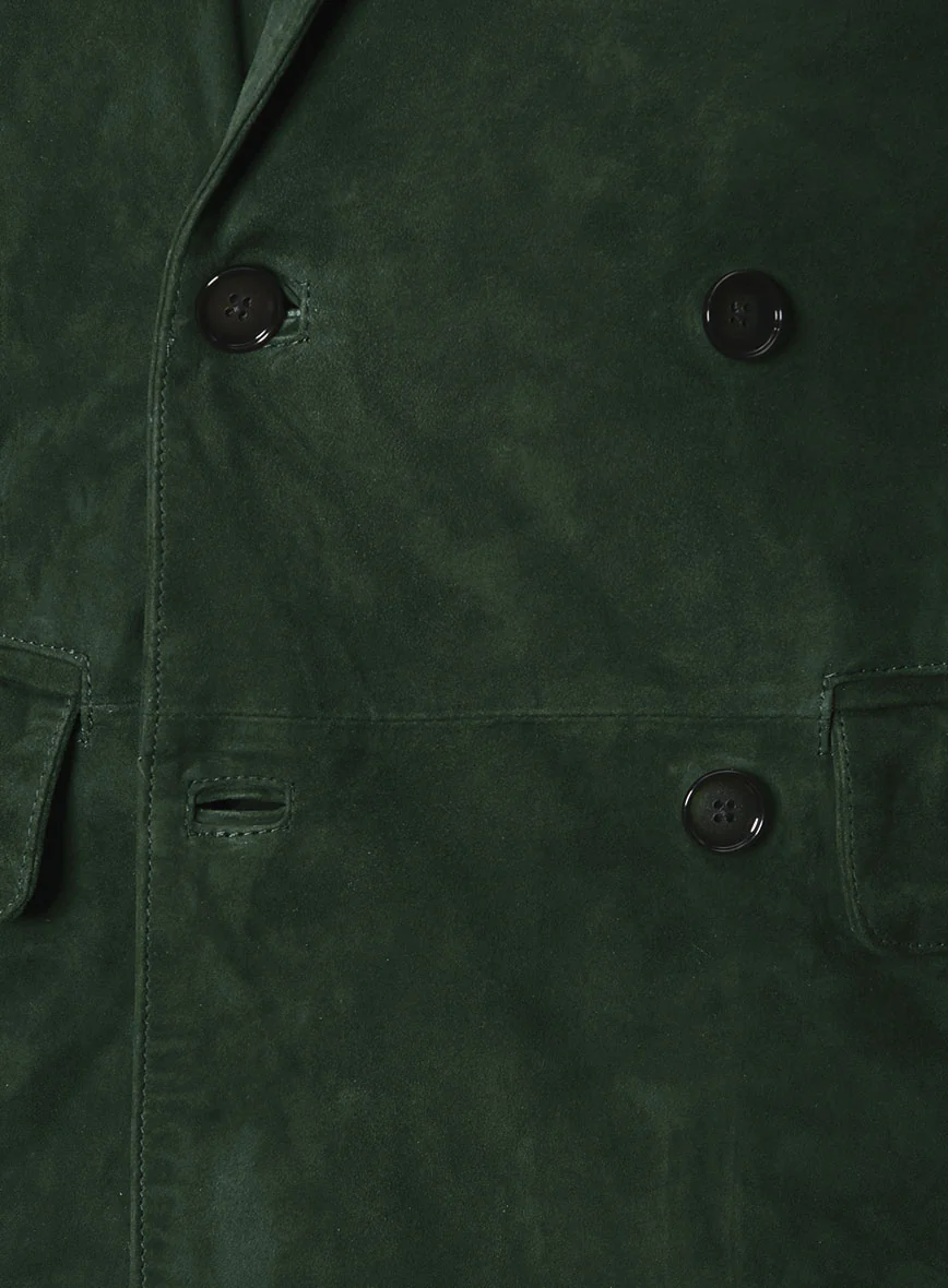 Timber Green Suede Double Breasted Leather Blazer - Image 4