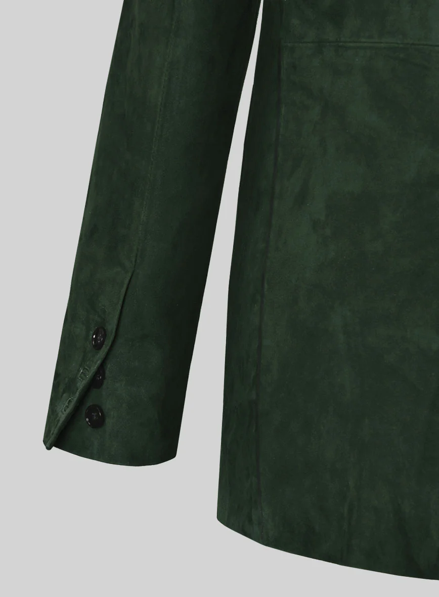 Timber Green Suede Double Breasted Leather Blazer - Image 5