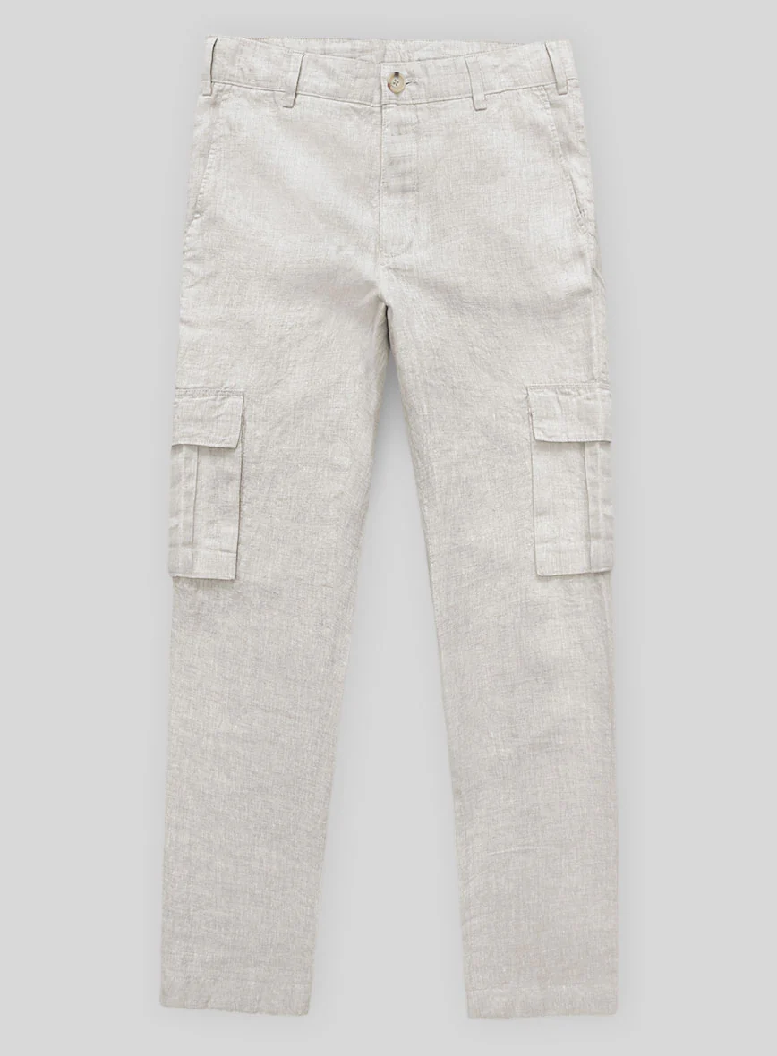 Tropical Beige Linen Cargo Pants - Image 2