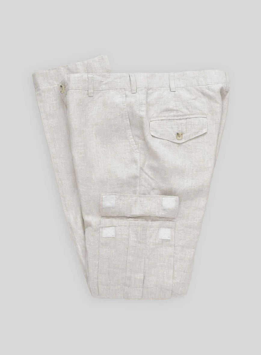 Tropical Beige Linen Cargo Pants - Image 5