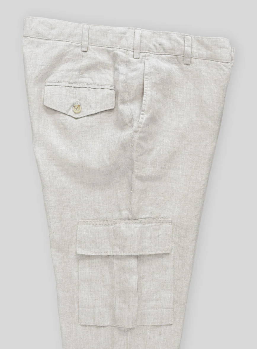 Tropical Beige Linen Cargo Pants - Image 6