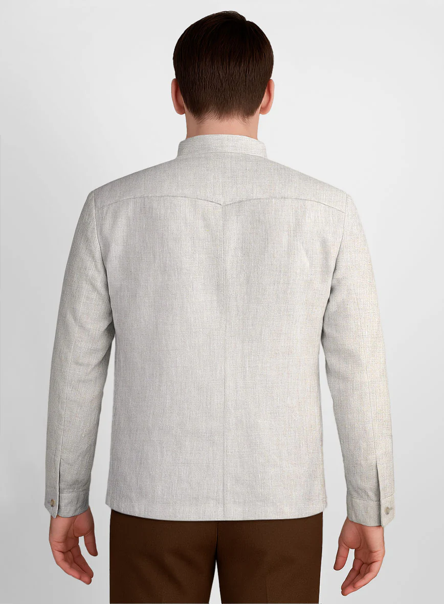 Tropical Beige Linen Zipper Jacket - Image 3