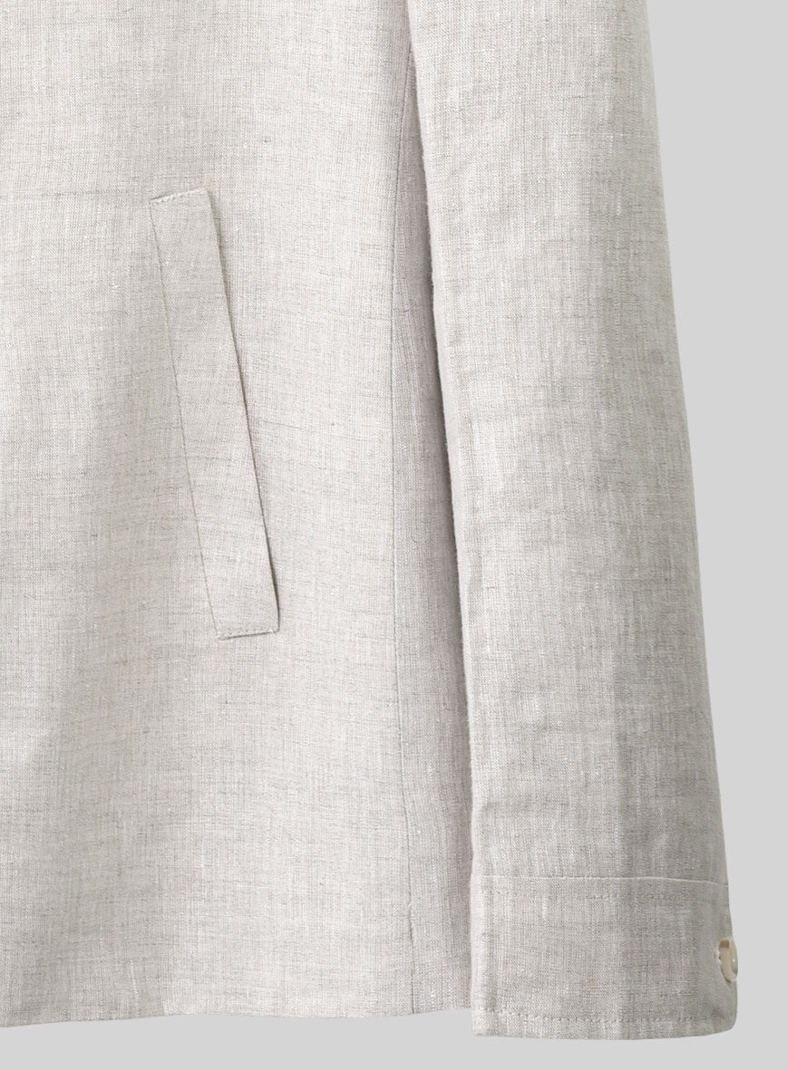 Tropical Beige Linen Zipper Jacket - Image 4