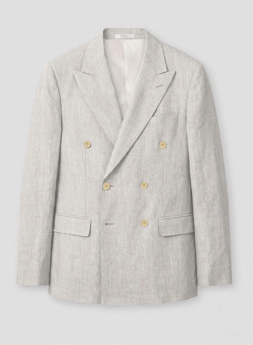 Tropical Beige Pure Linen Double Breasted Suit - Image 2