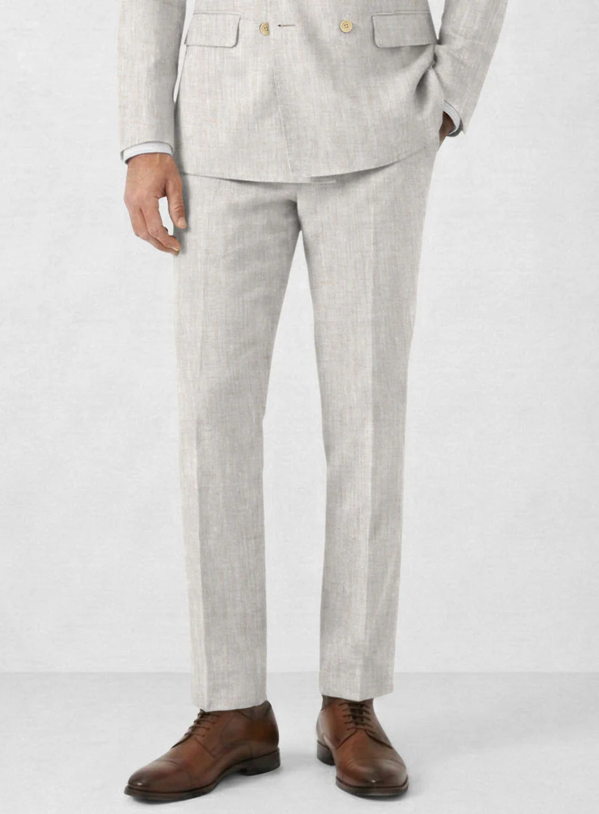 Tropical Beige Pure Linen Double Breasted Suit - Image 5