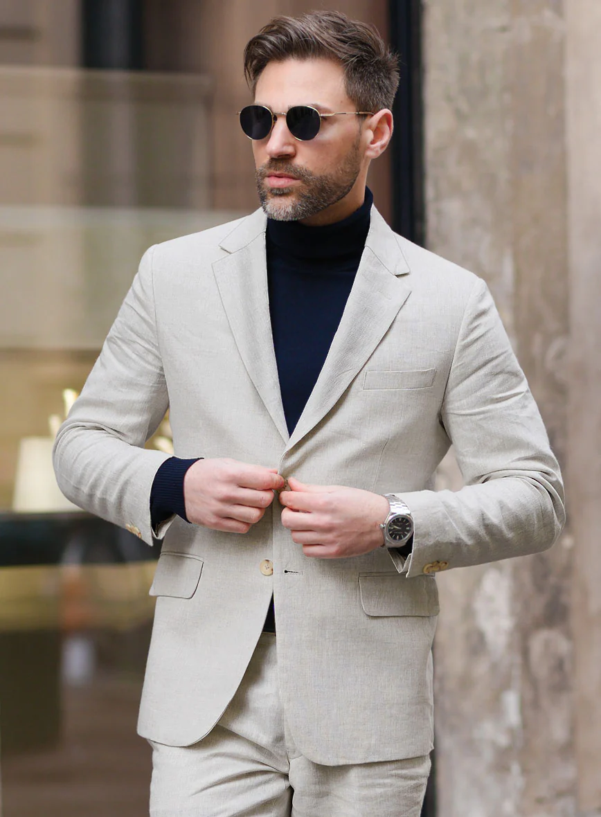 Tropical Beige Linen Jacket - Image 2