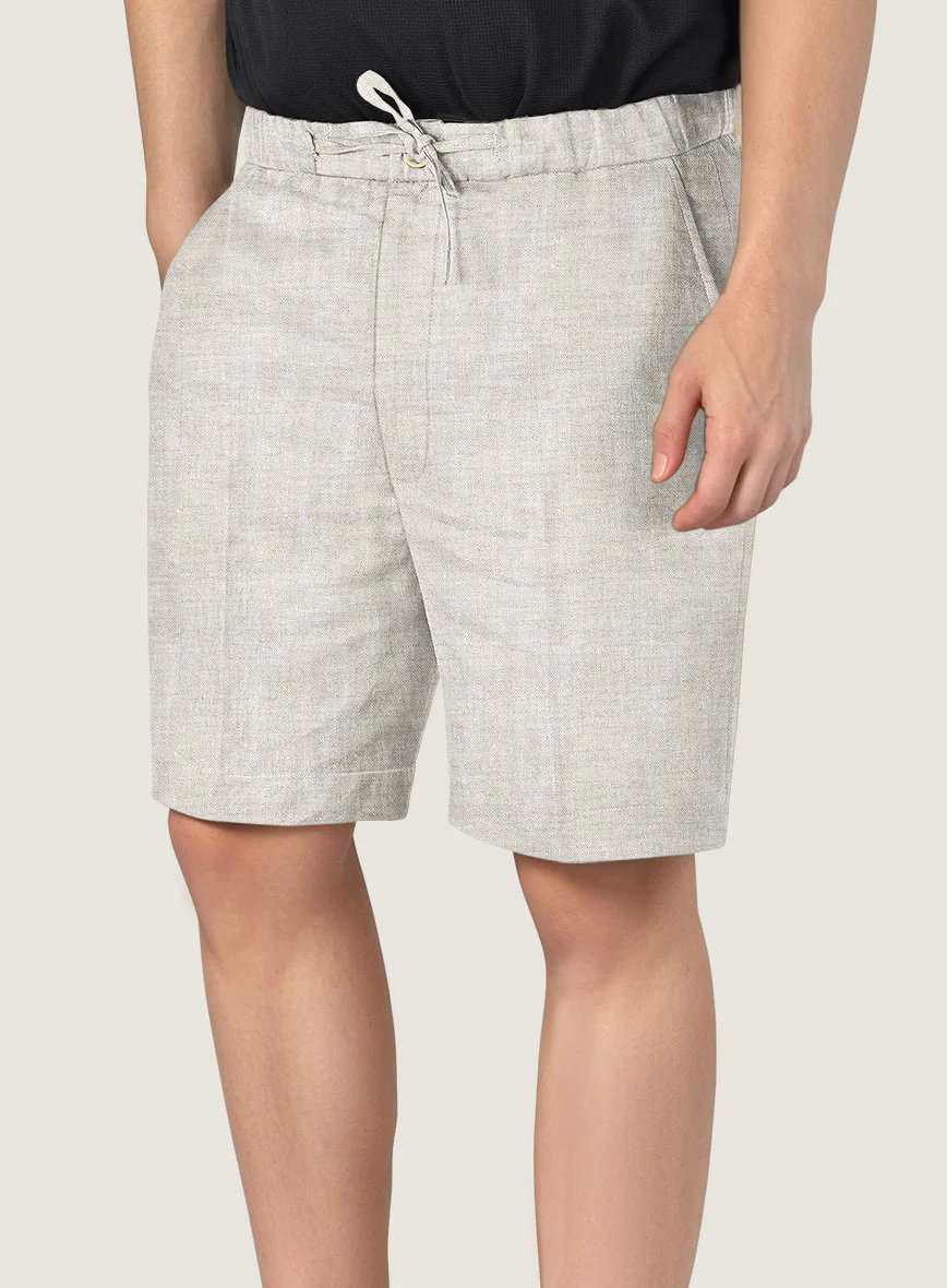 Tropical Beige Pure Linen Shorts - Image 2