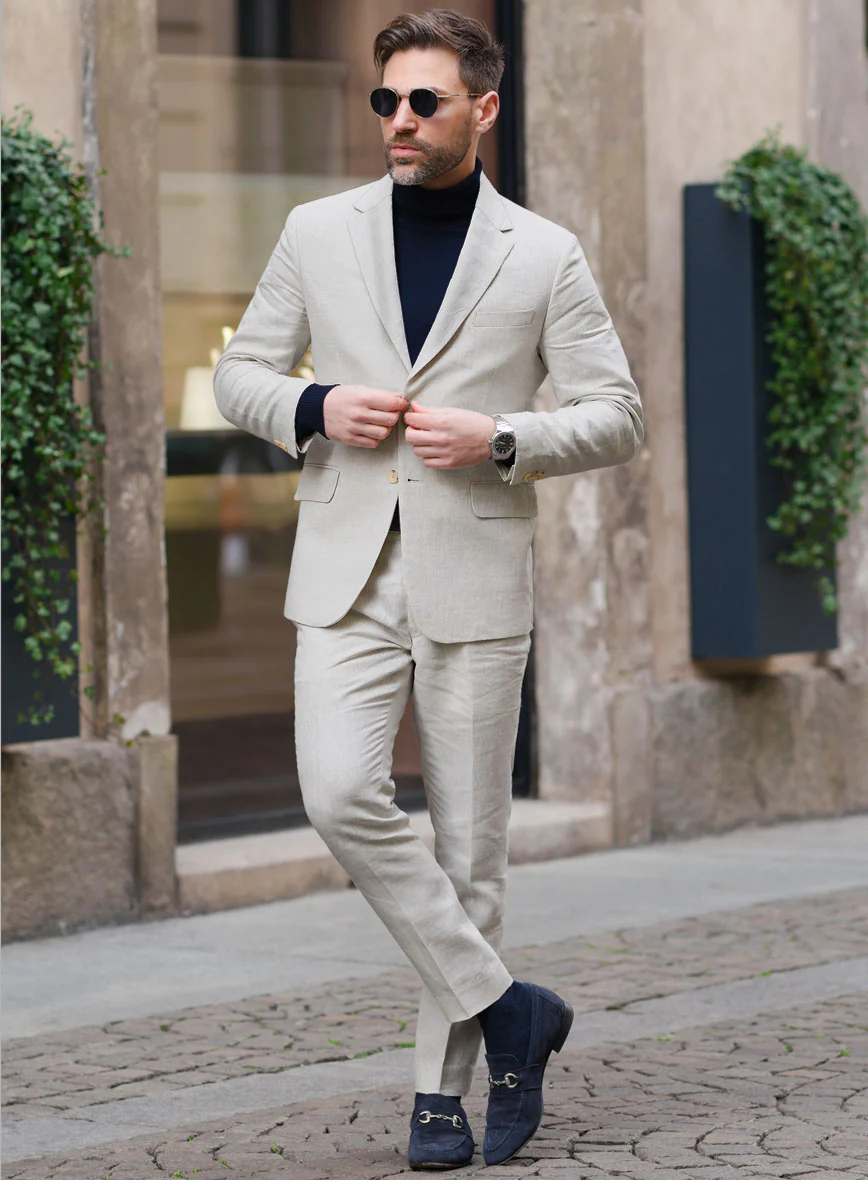 Tropical Beige Linen Suit - Image 3