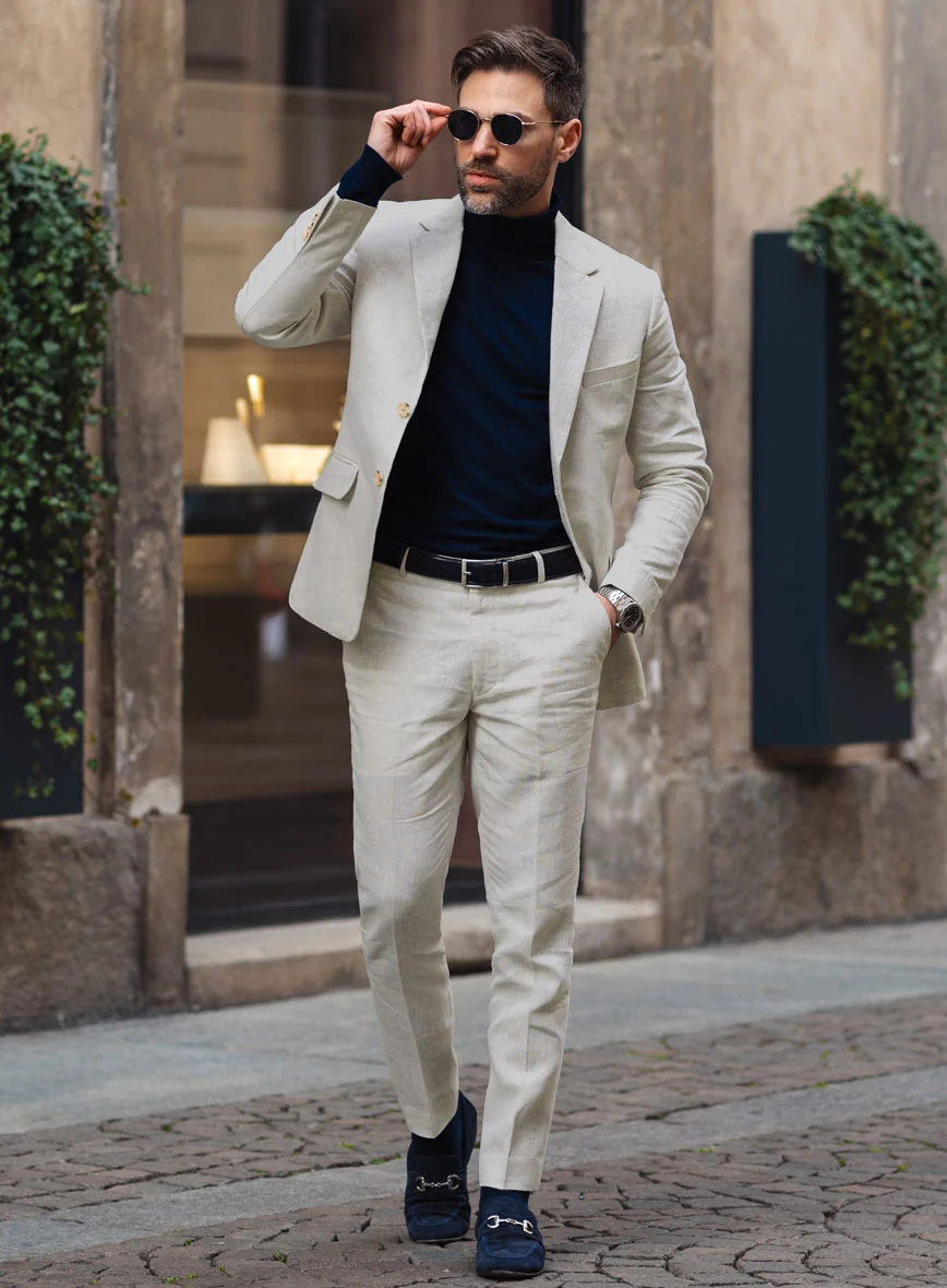Tropical Beige Linen Suit - Image 5