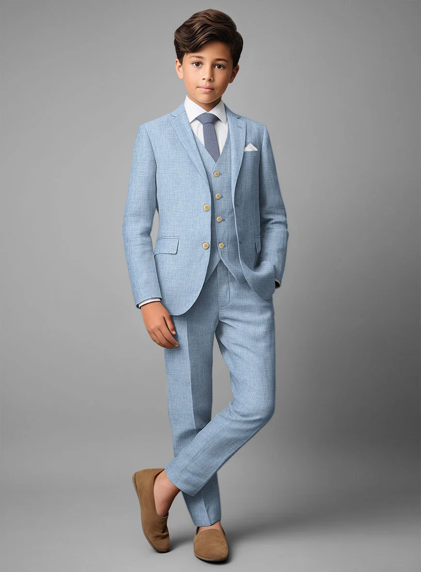 Tropical Blue Linen Boys Suit - Image 2