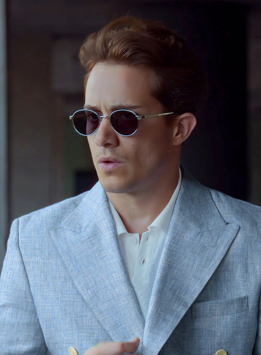 Tropical Blue Double-Breasted Linen Suit - Image 2