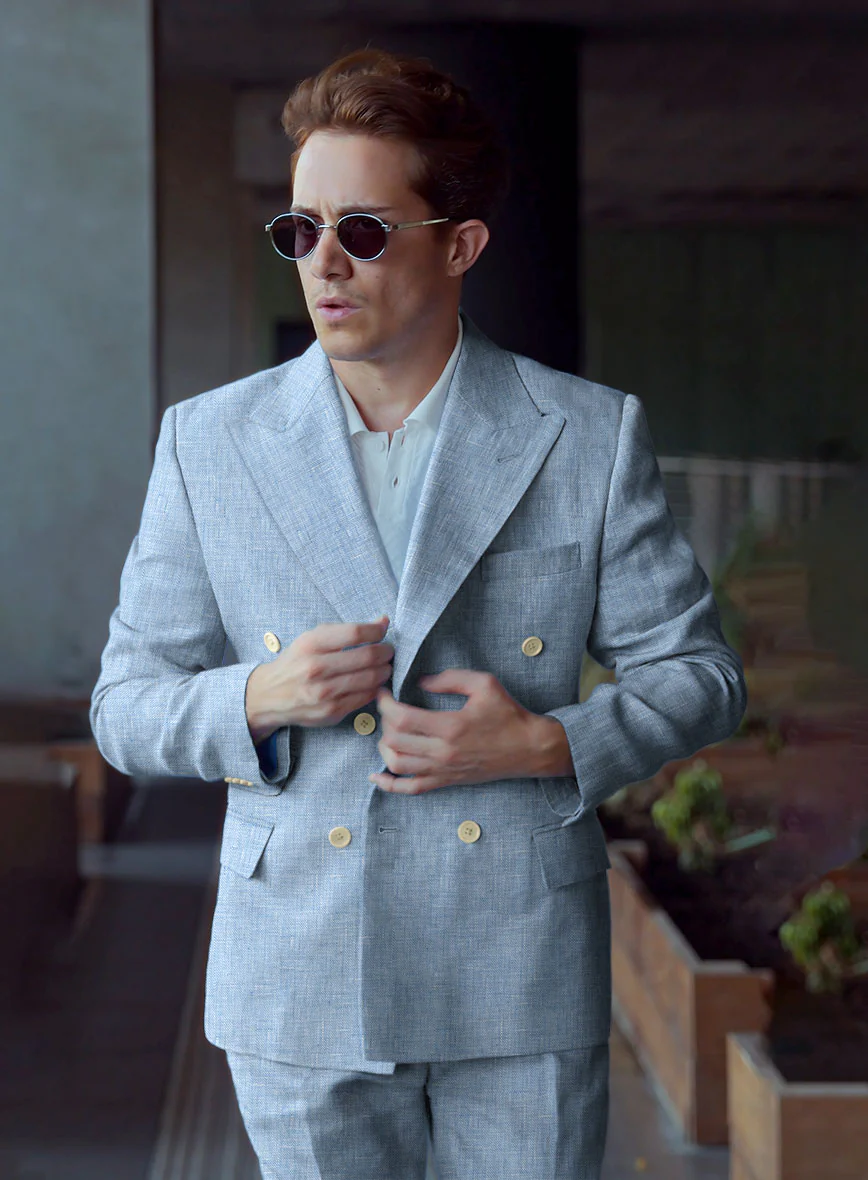 Tropical Blue Double-Breasted Linen Suit - Image 3