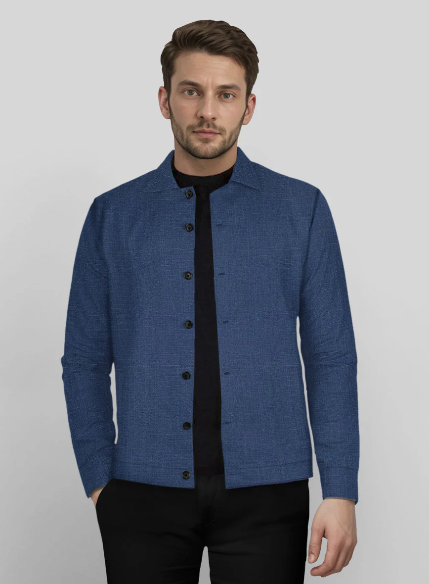 Trucker Azure Blue Linen Shirt - Image 2