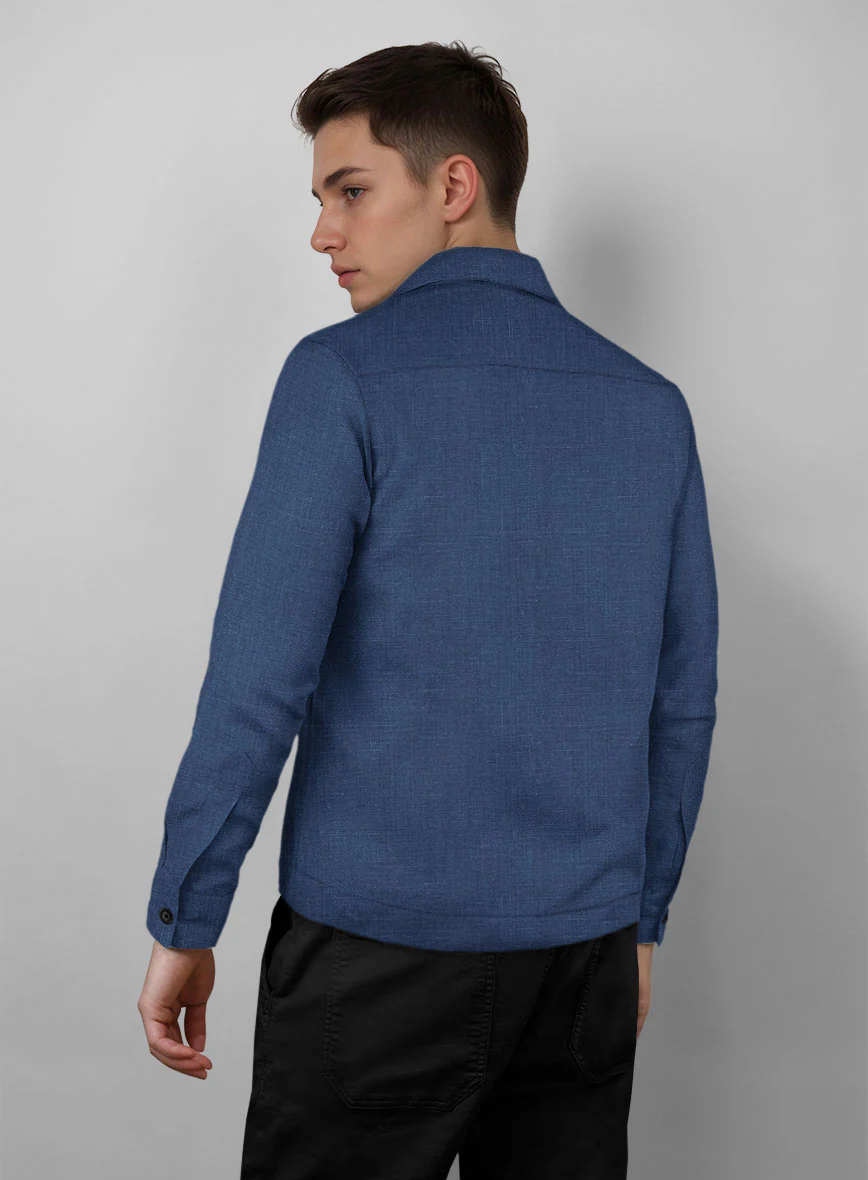 Trucker Azure Blue Linen Shirt - Image 3