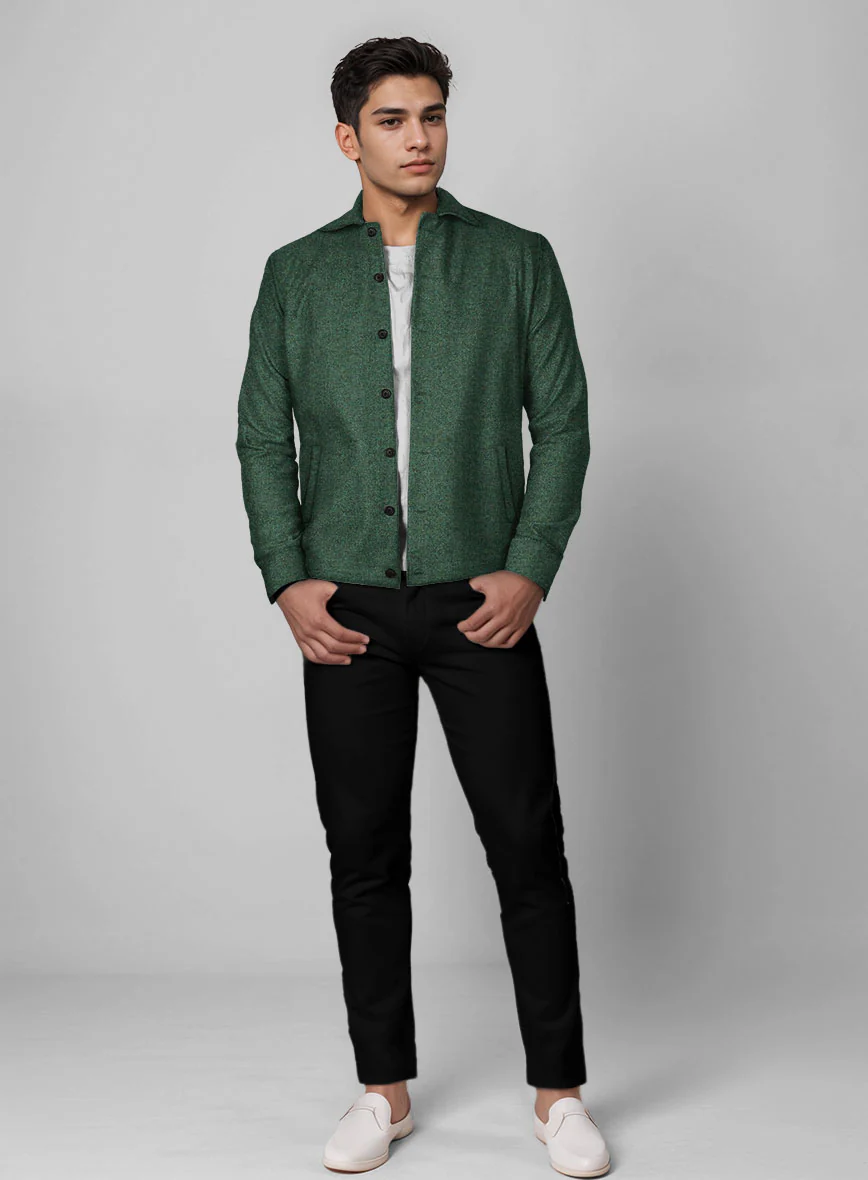 Trucker Bottle Green Herringbone Tweed Shirt - Image 2