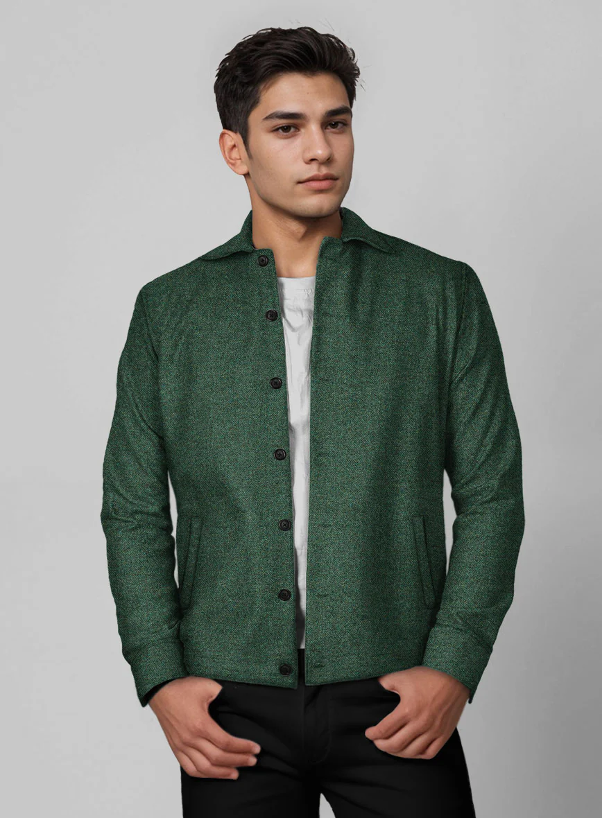 Trucker Bottle Green Herringbone Tweed Shirt - Image 3