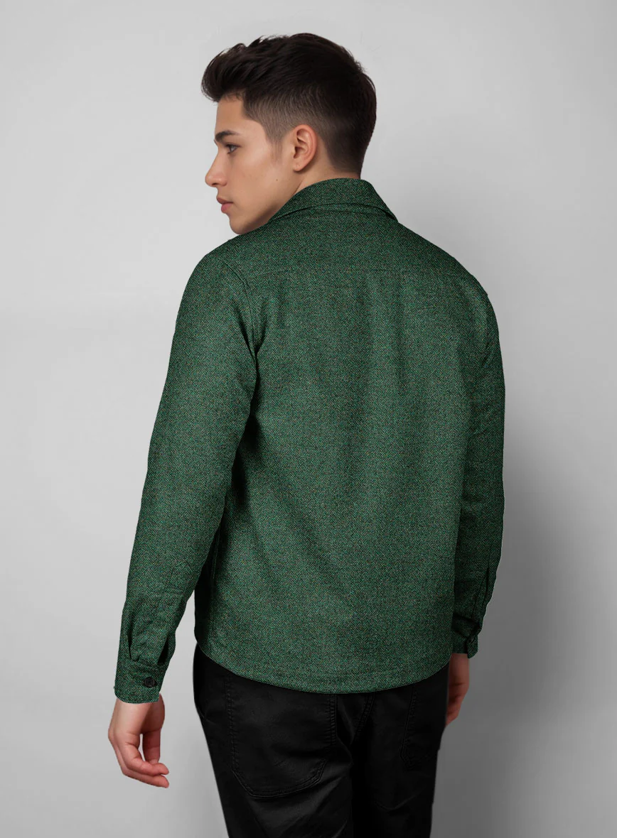 Trucker Bottle Green Herringbone Tweed Shirt - Image 4