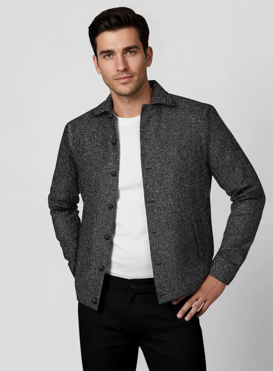 Trucker Charcoal Flecks Donegal Tweed Shirt - Image 2