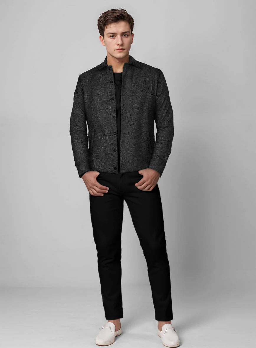 Trucker Charcoal Herringbone Tweed Shirt - Image 2