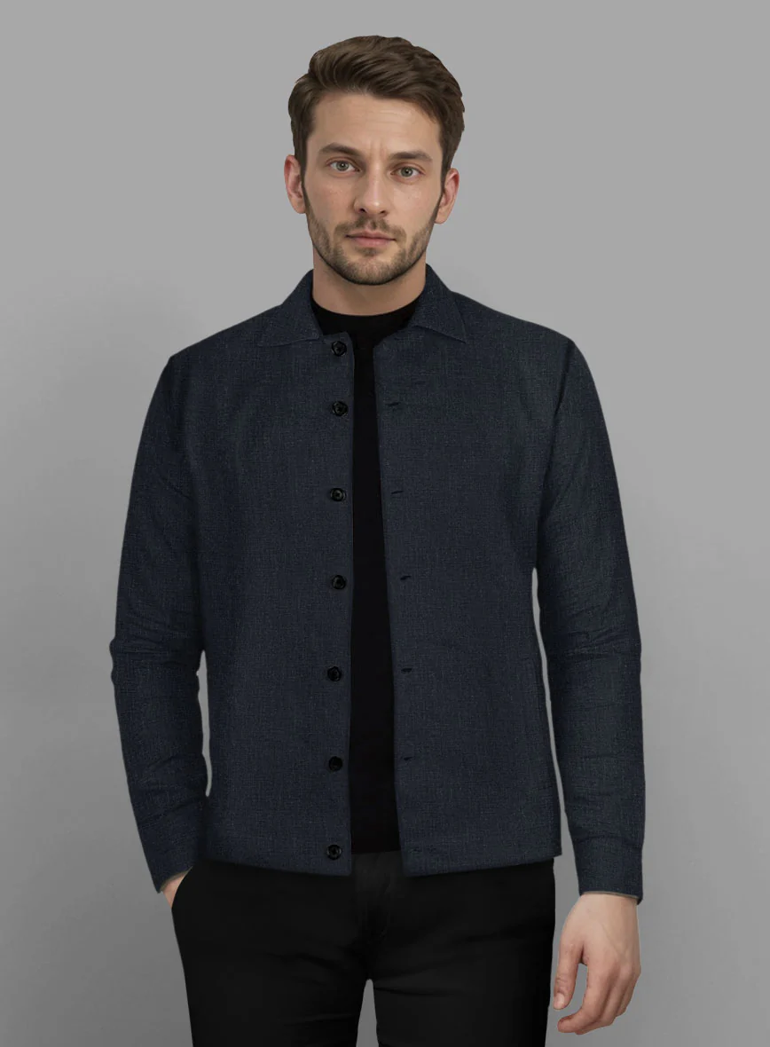 Trucker Dark Blue Linen Shirt - Image 2