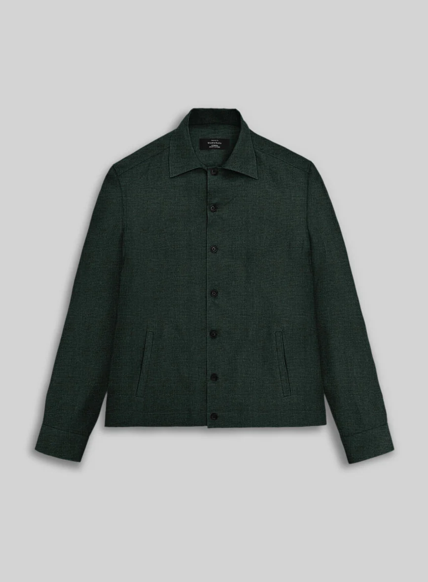 Trucker Dark Bottle Green Linen Shirt