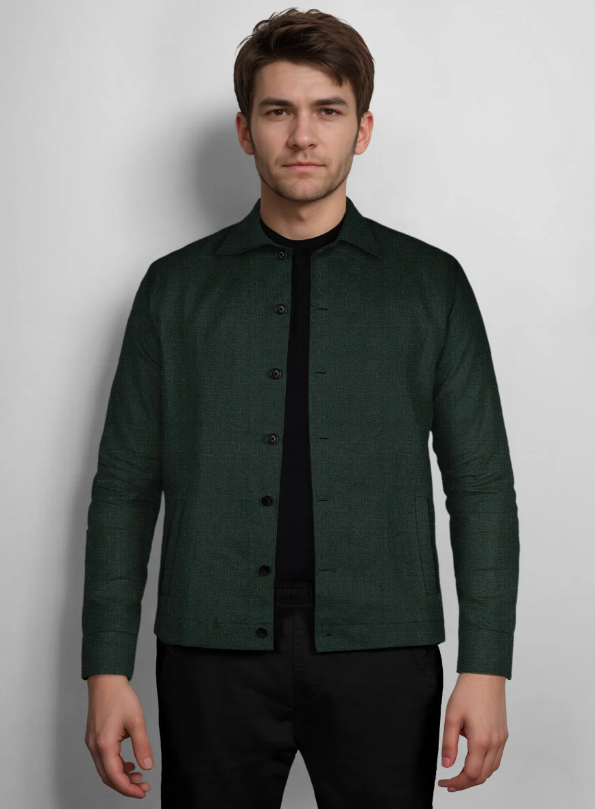 Trucker Dark Bottle Green Linen Shirt - Image 2