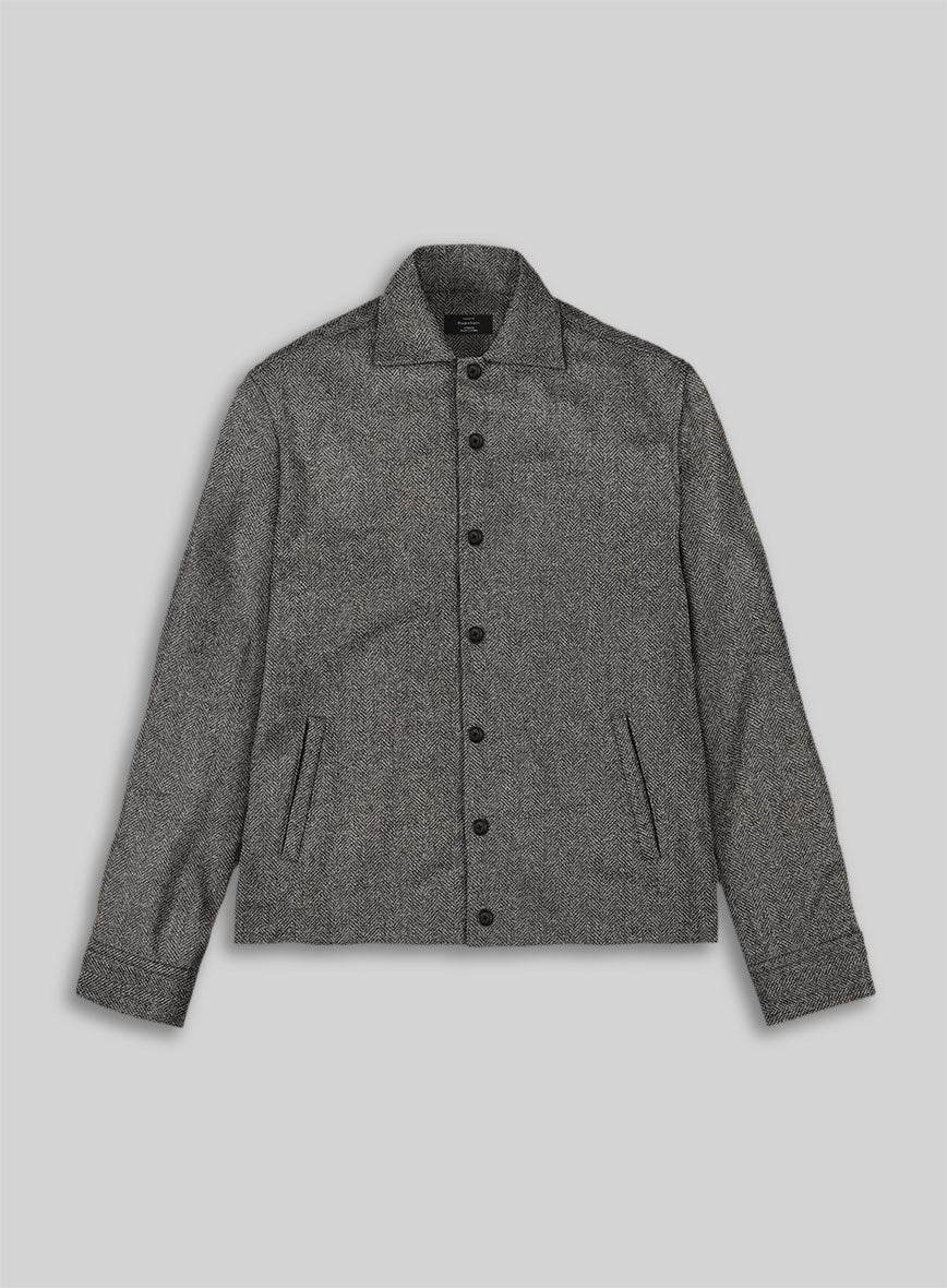 Trucker Gray Herringbone Flecks Donegal Tweed Shirt