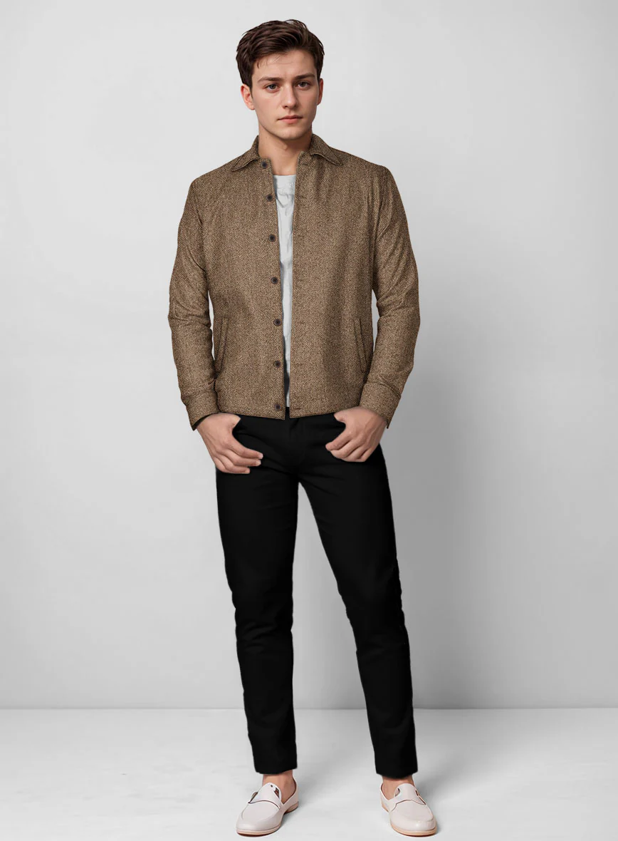 Trucker Irish Brown Herringbone Tweed Shirt - Image 2