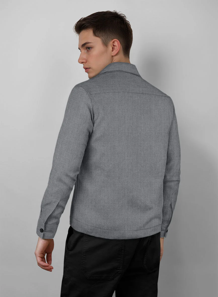 Trucker Italian Khyber Gray Blue Linen Shirt - Image 3